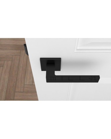 Maniglia per porta nera SULLA design vista dall'alto montata su una porta