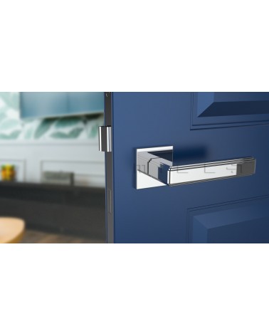 Maniglia per porta cromata lucida RAFLESIA maniglia design montata su una porta