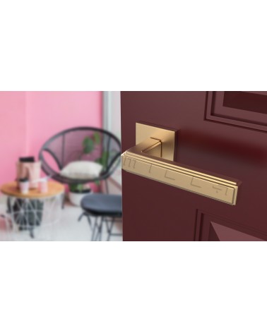 Maniglia per porta RAFLESIA maniglia design colore 1 montata su una porta socchiusa