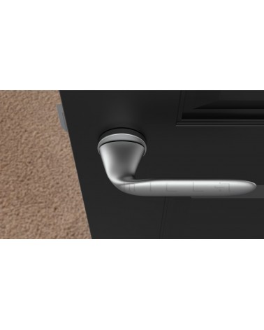 Maniglia per porta cromo satinato PEONIA maniglia design vista dall'alto montata su una porta