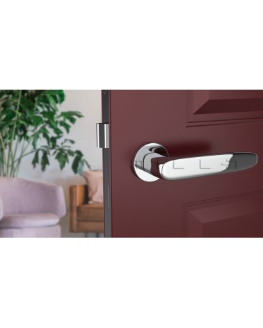 Maniglia per porta retro ROSA maniglia design vista frontale montata su una porta
