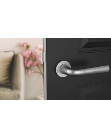 Maniglia porta Cromo satinato TULIPA porta interna design vista frontale montata su una porta