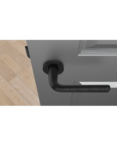 Maniglia per porta Nera TULIPA porta interna design vista dall'alto montata su una porta