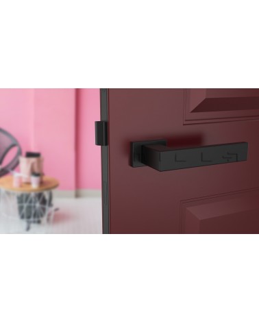 Maniglia per porta nera PINA design vista frontale montata su una porta