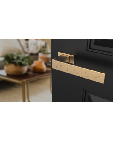 Maniglia per porta moderna PINA maniglia design vista dall'alto inclinata montata su una porta