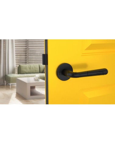 Maniglia per porta nera opaca IRGA design vista frontale montata su una porta