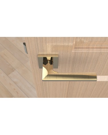 Maniglia porta oro lucido JASMINA maniglia design vista dall'alto montata su una porta