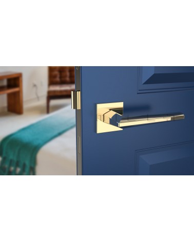 Maniglia per porta JASMINA moderna design vista frontale montata su una porta