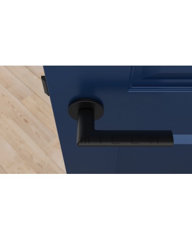 Maniglia per porta classica KALMIA design vista dall'alto montata su una porta
