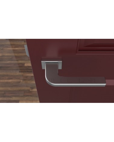 Maniglia per porta cromo satinato ISMENA ferramenta design vista dall'alto montata su una porta