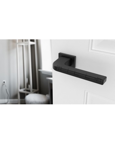 Maniglia per porta moderna ISMENA design montata su una porta