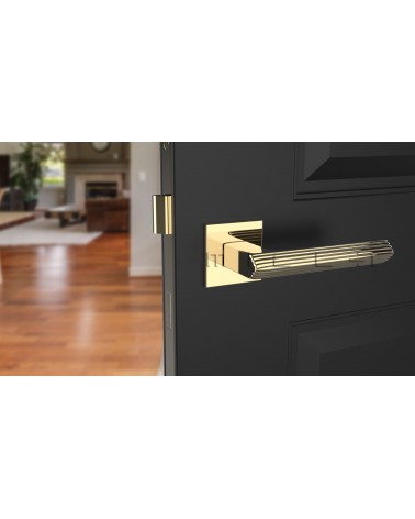 Maniglia per porta oro lucido LARICE design vista frontale montata su una porta