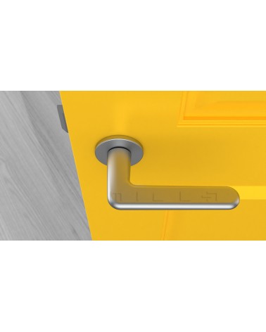 Maniglia per porta cromata satinata LIRA maniglia design vista dall'alto montata su una porta