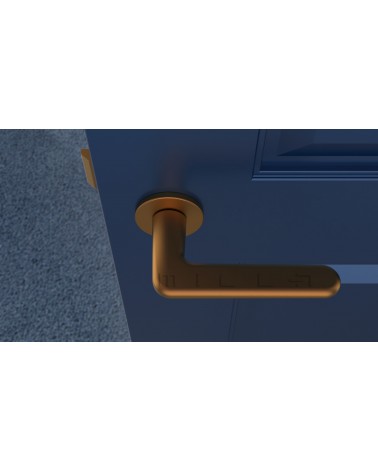 Maniglia porta rame LIRA maniglia design vista dall'alto montata su una porta