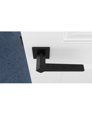 Maniglia porta colore nero NINFEA maniglia design vista dall'alto montata su una porta