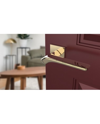 Maniglia per porta BERGERIA ferramenta design colore 1 vista inclinata montata su una porta