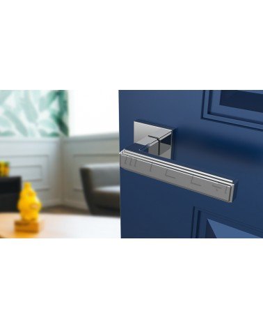 Maniglia per porta in zamak RAFLESIA maniglia design montata su una porta blu