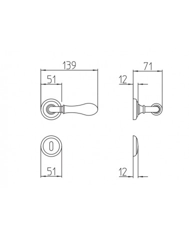 Maniglia per porta in ottone Mandelli Naxos con dimensioni