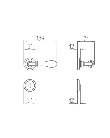 Maniglia per porta in ottone Mandelli Naxos con dimensioni