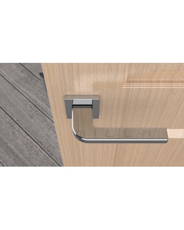 Maniglia per porta cromo lucido ISMENA maniglia design vista dall'alto montata su una porta