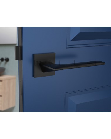 Maniglia per porta nera line GIULIA maniglia design vista frontale montata su una porta