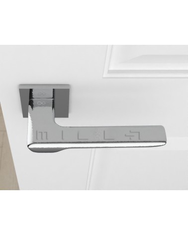Maniglia per porta cromata lucida LIGNE design vista dall'alto montata su una porta