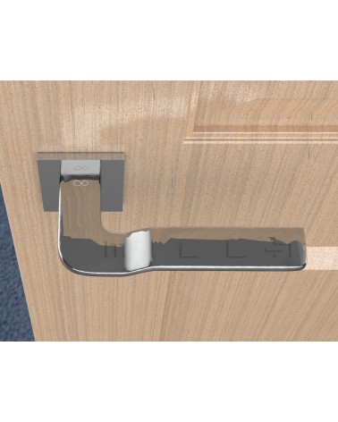 Maniglia per porta cromo lucido LINE BALI ferramenta design vista dall'alto montata su una porta