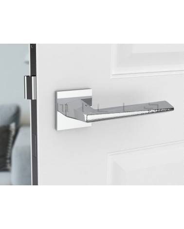 Maniglia per porta moderna DIAMANT maniglia design vista frontale montata su una porta