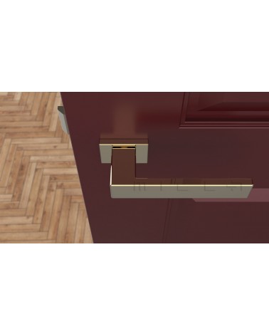 Maniglia per porta su placca rettangolare PINA maniglia design colore 3 vista dall'alto montata su una porta