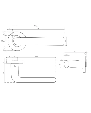 Maniglia per porta su placca rotonda TULIPA con dimensioni