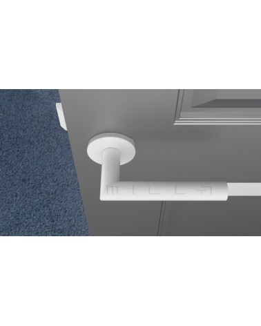 Maniglia per porta in materiale zamak ARABIS design vista dall'alto montata su una porta