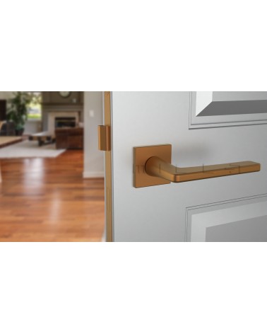 Maniglia per porta in zama SETIA  ferramenta design colore 3 vista frontale montata su una porta