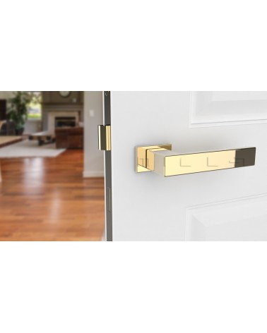 Maniglia per porta in zamak PINA design vista frontale montata su una porta
