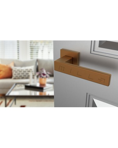 Maniglia per porta in zamak PINA maniglia design vista dall'alto inclinata montata su una porta