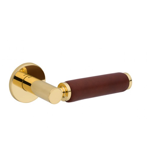 Maniglia per porta in oro lucido e pelle scura TUPAI 4200/201 rotonda - maniglia design