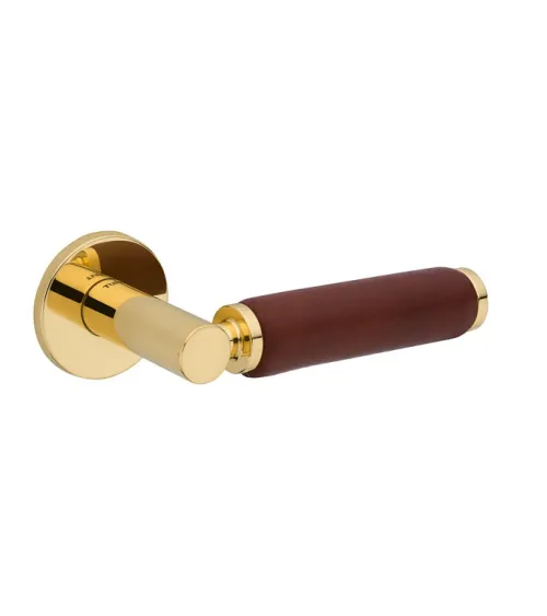 Maniglia per porta in oro lucido e pelle scura TUPAI 4200/201 rotonda - maniglia design