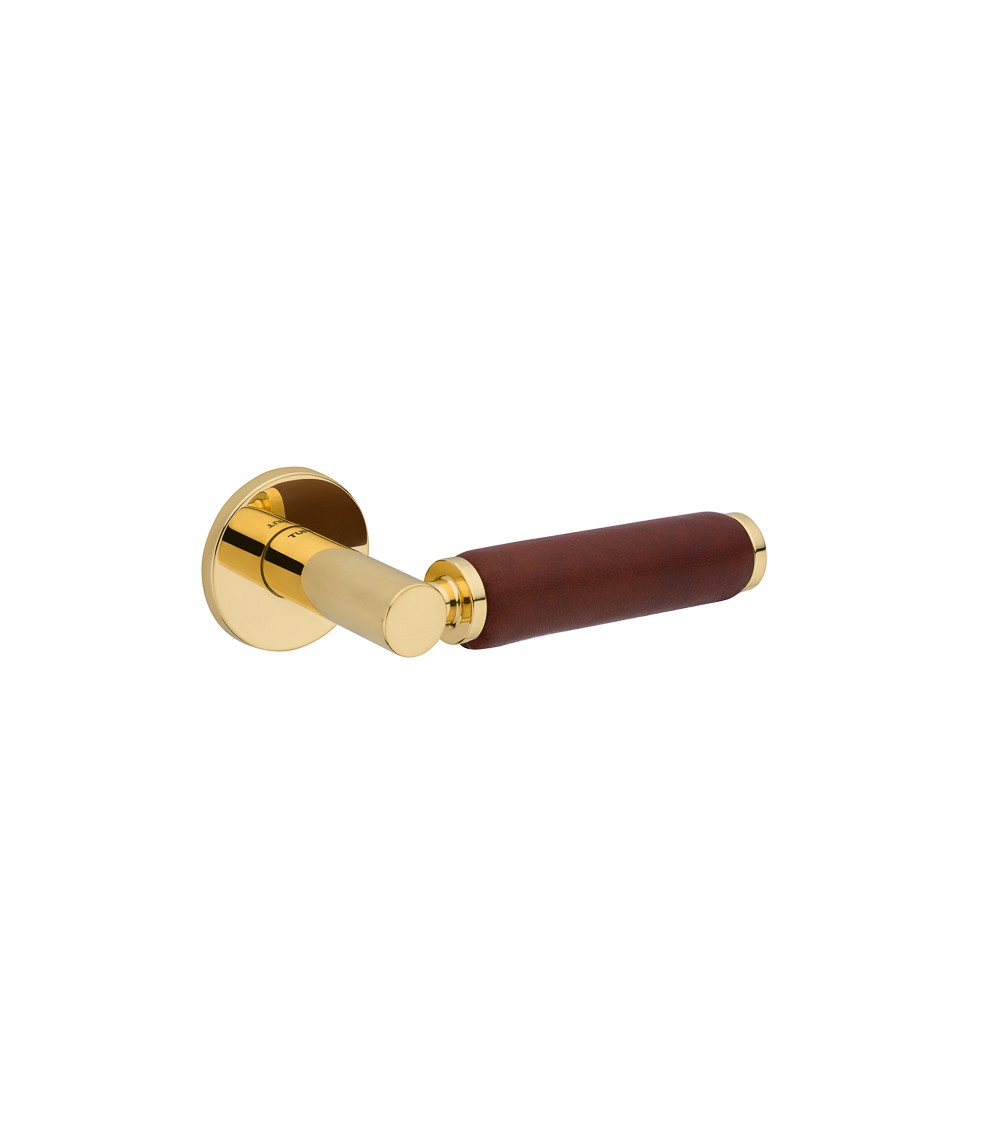 Maniglia per porta in oro lucido e pelle scura TUPAI 4200/201 rotonda - maniglia design