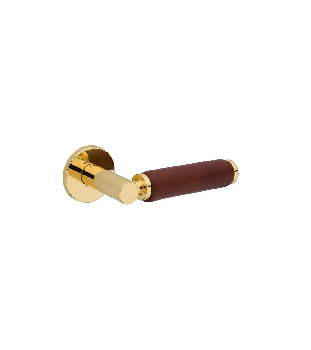 Maniglia per porta in oro lucido e pelle scura TUPAI 4200/201 rotonda - maniglia design