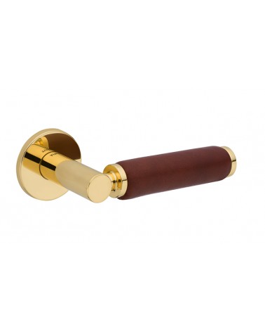 Maniglia per porta in oro lucido e pelle scura TUPAI 4200/201 rotonda - maniglia design