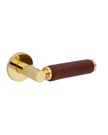 Maniglia per porta in oro lucido e pelle scura TUPAI 4200/201 rotonda - maniglia design