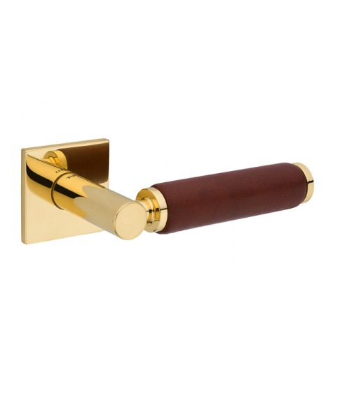 Maniglia per porta in oro lucido e pelle scura TUPAI 4200/201 quadrata - maniglia design