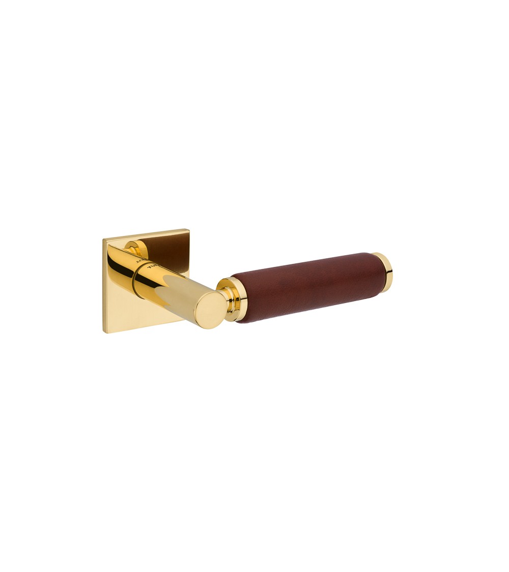 Maniglia per porta in oro lucido e pelle scura TUPAI 4200/201 quadrata - maniglia design
