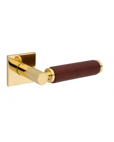 Maniglia per porta in oro lucido e pelle scura TUPAI 4200/201 quadrata - maniglia design