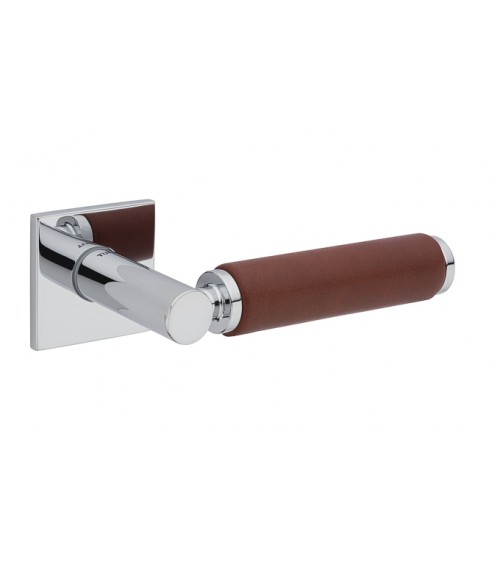 Maniglia per porta in cromo lucido e pelle scura TUPAI 4200/201 quadrata - maniglia design
