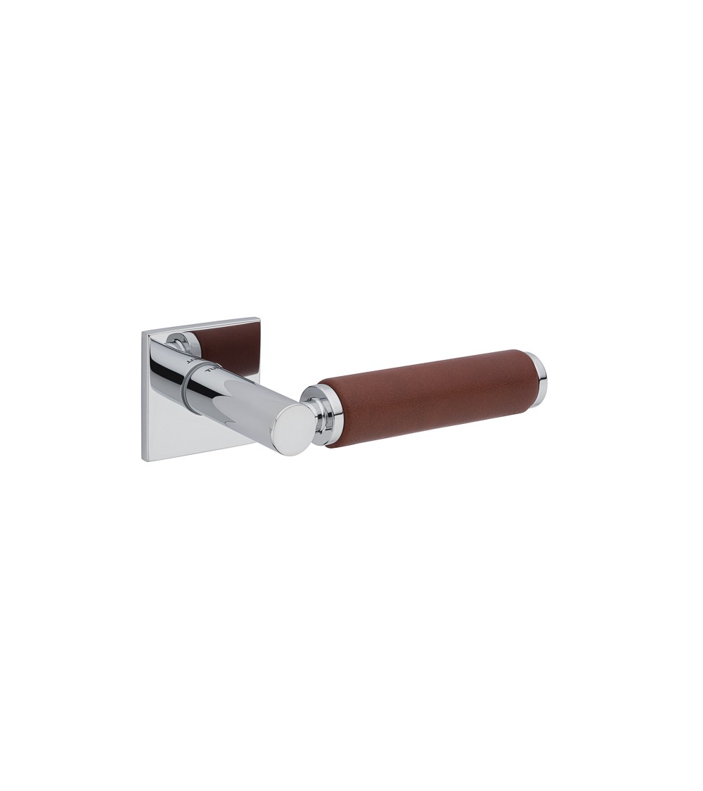 Maniglia per porta in cromo lucido e pelle scura TUPAI 4200/201 quadrata - maniglia design