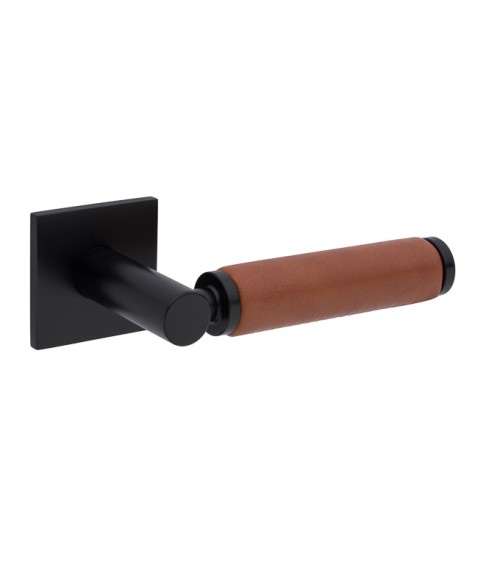 Maniglia per porta in ottone e pelle chiara TUPAI 4200/200 quadrata - maniglia design