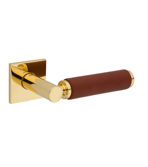 Maniglia per porta in ottone e pelle chiara TUPAI 4200/200 quadrata - maniglia design