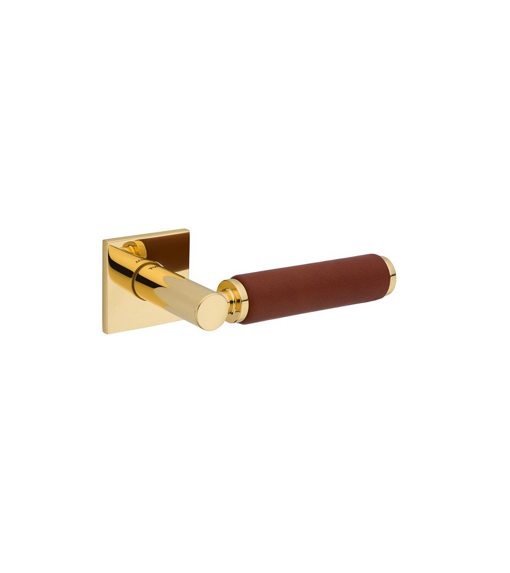 Maniglia per porta in ottone e pelle chiara TUPAI 4200/200 quadrata - maniglia design