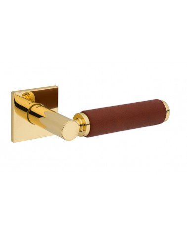 Maniglia per porta in ottone e pelle chiara TUPAI 4200/200 quadrata - maniglia design