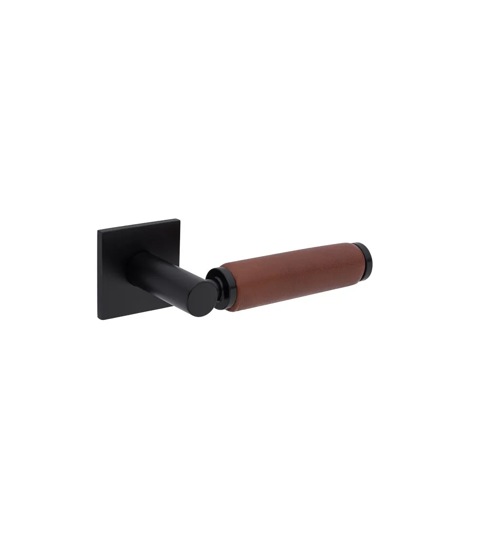 Maniglia per porta in ottone e pelle scura TUPAI 4200/201 quadrata - maniglia design